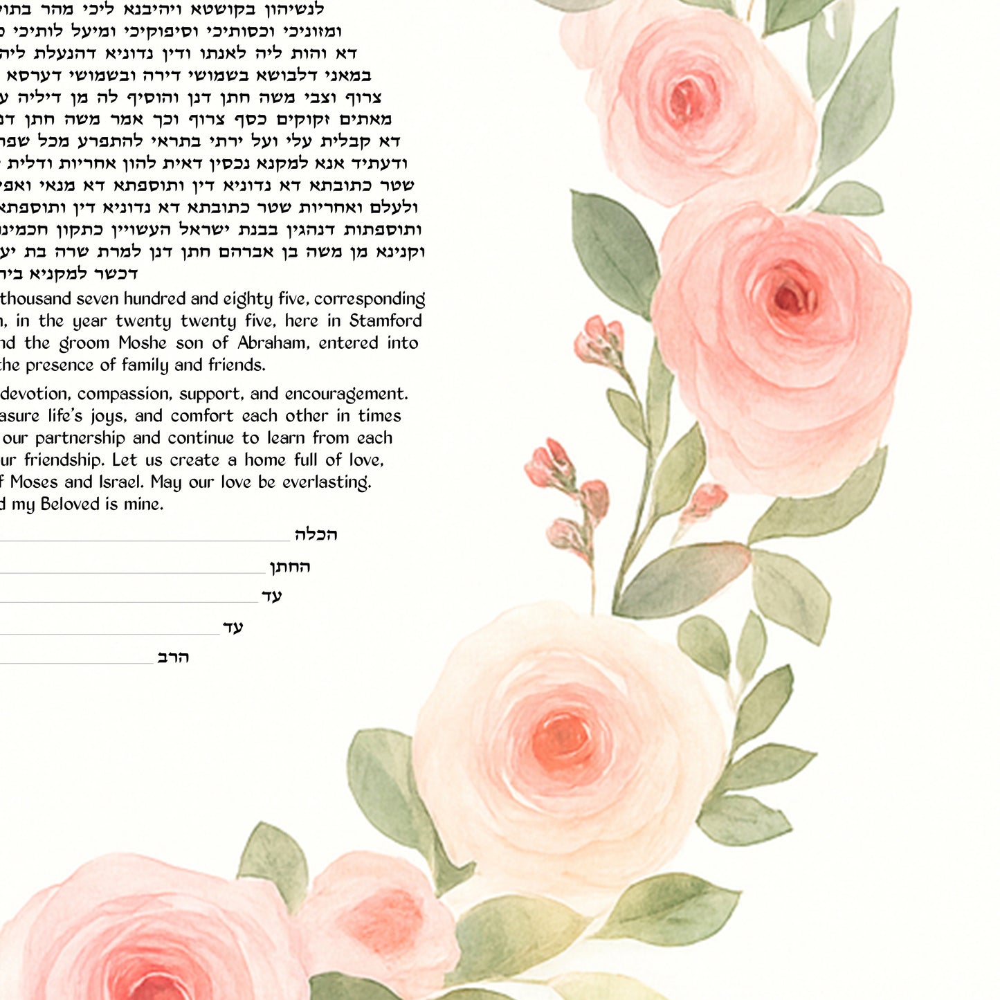 watercolor-rose-floral-circle-ketubah-closeup