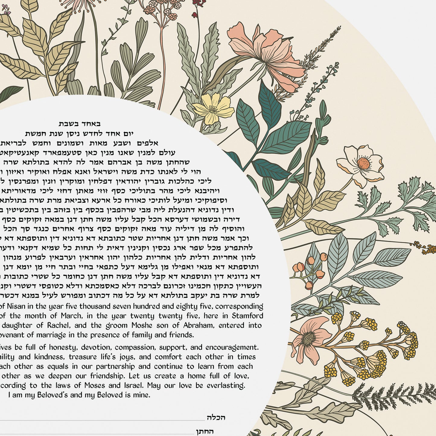 Vintage Flowers Ketubah - Ivory Background