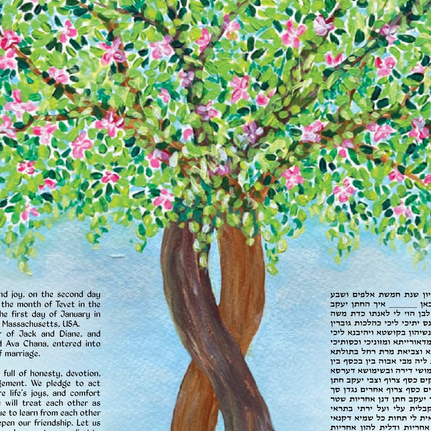 Intertwined Trees in Blossom Ketubah