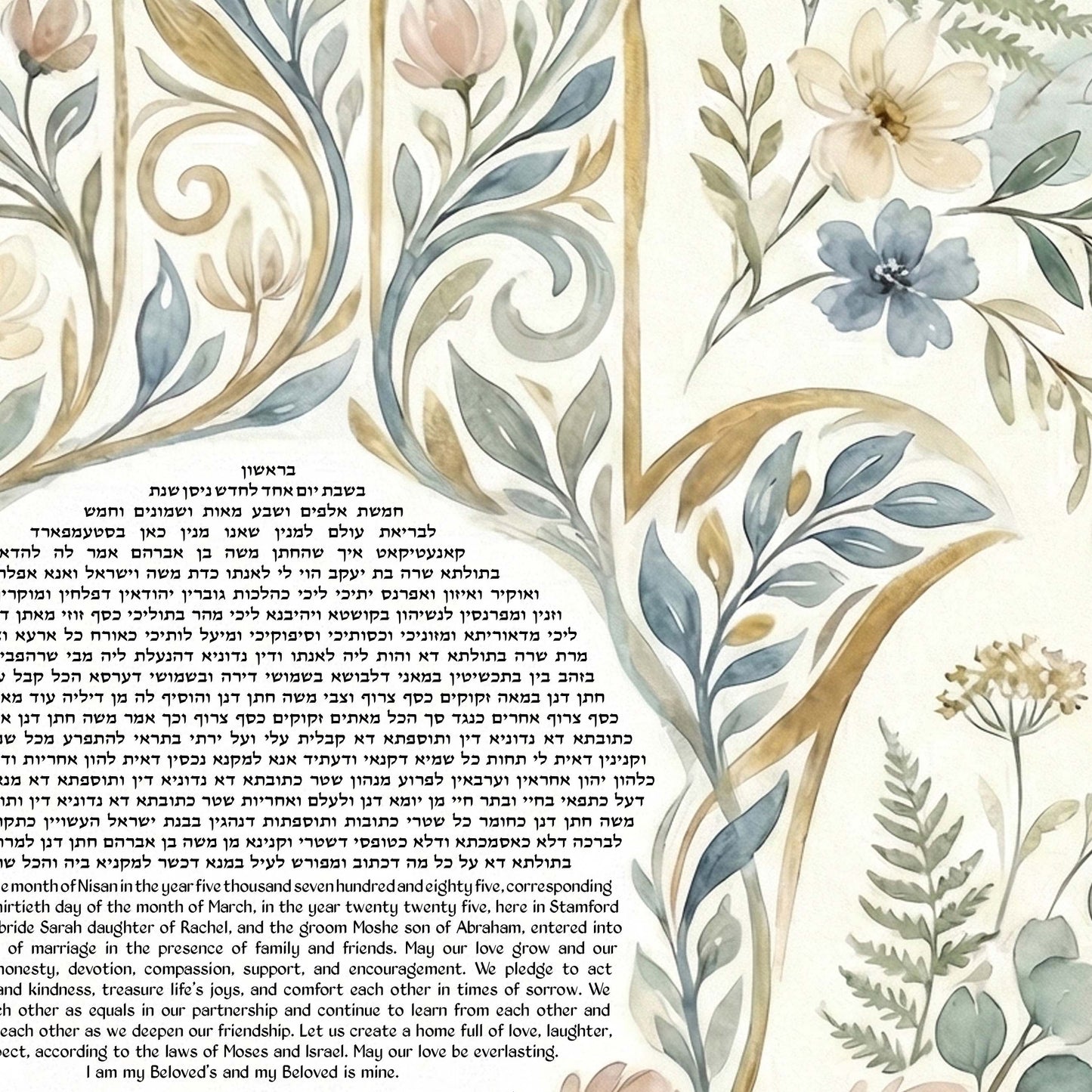 Hamsa Watercolor Floral Ketubah