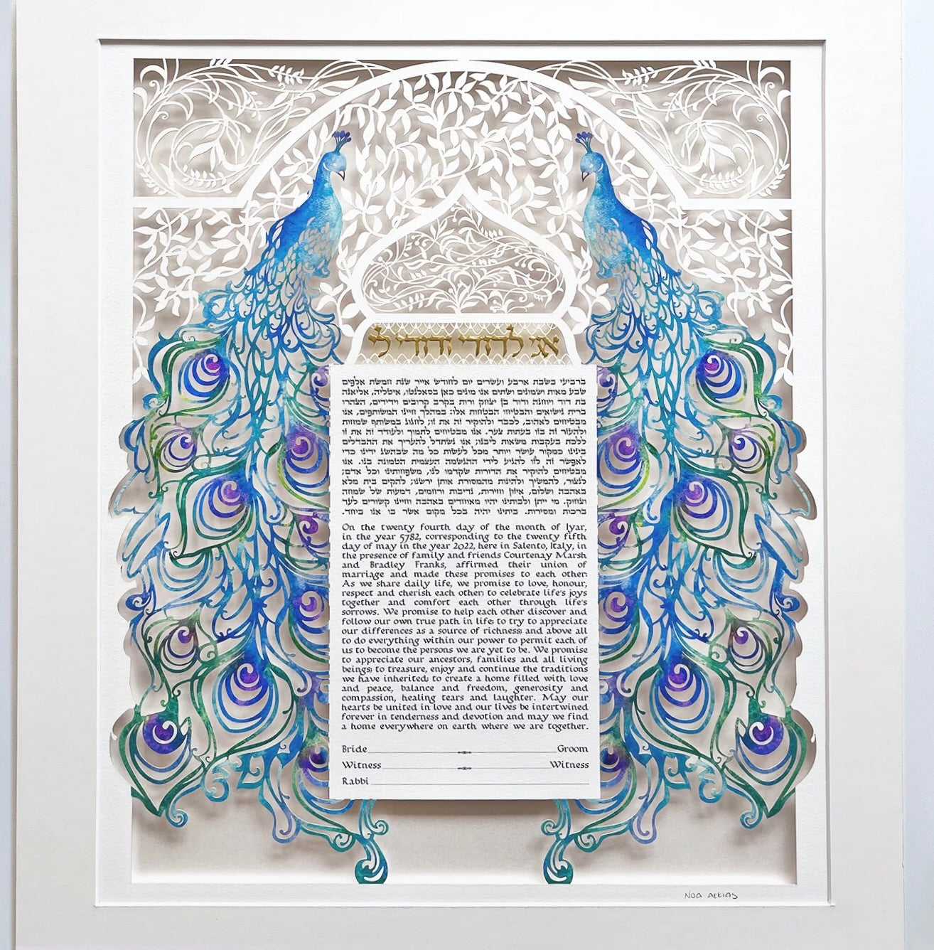 Papercut "Peacock" Art Design featuring two beautiful birds - custom text