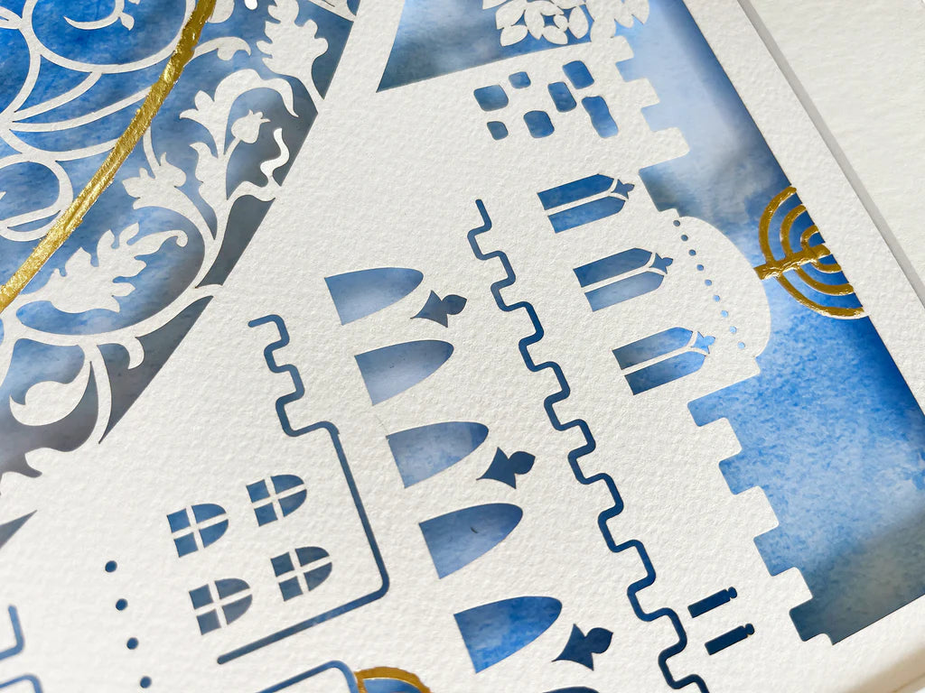 Papercut "Golden Glory" Art Design featuring the city of Jerusalem - custom text