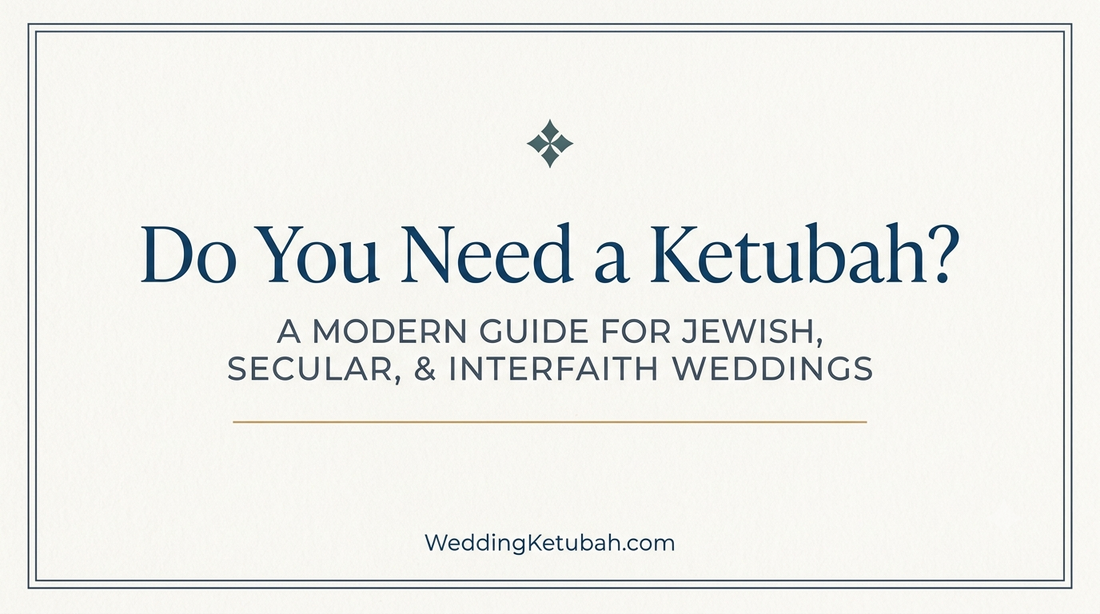 Elegant blog banner for a guide about whether Jewish, secular, and interfaith couples need a ketubah