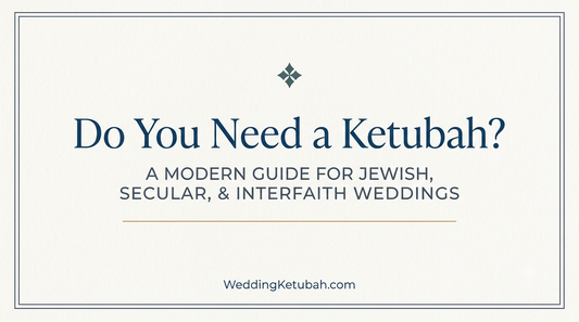 Elegant blog banner for a guide about whether Jewish, secular, and interfaith couples need a ketubah