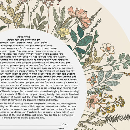 Vintage Flowers Ketubah - Ivory Background