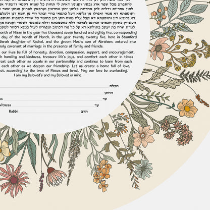 Vintage Flowers Ketubah - Ivory Background