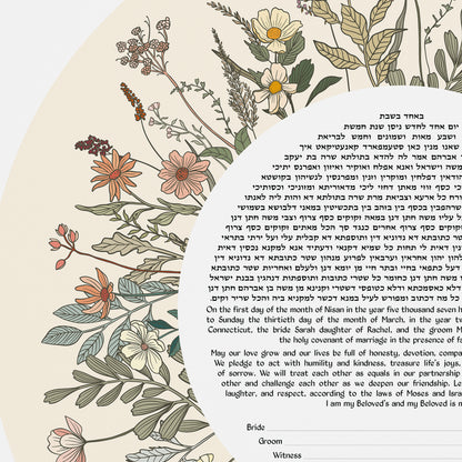 Vintage Flowers Ketubah - Ivory Background