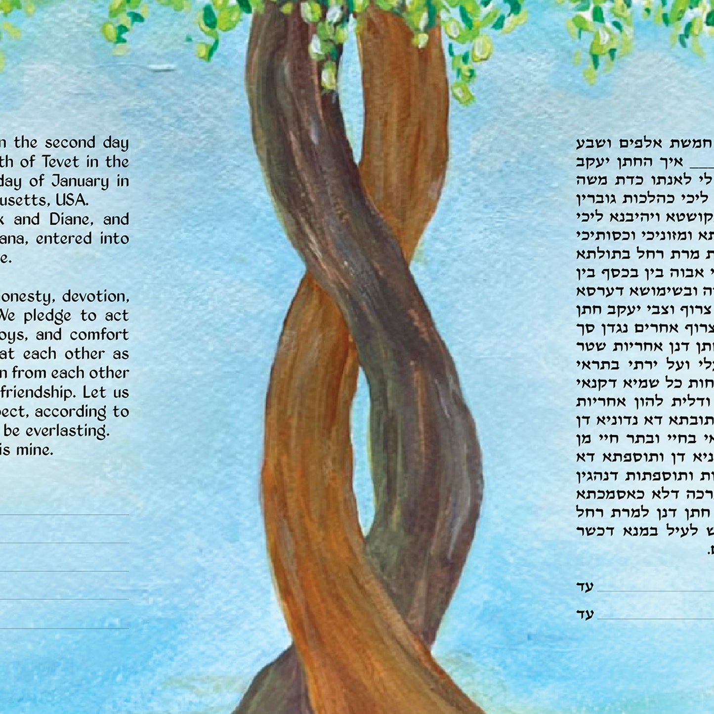 Intertwined Trees in Blossom Ketubah