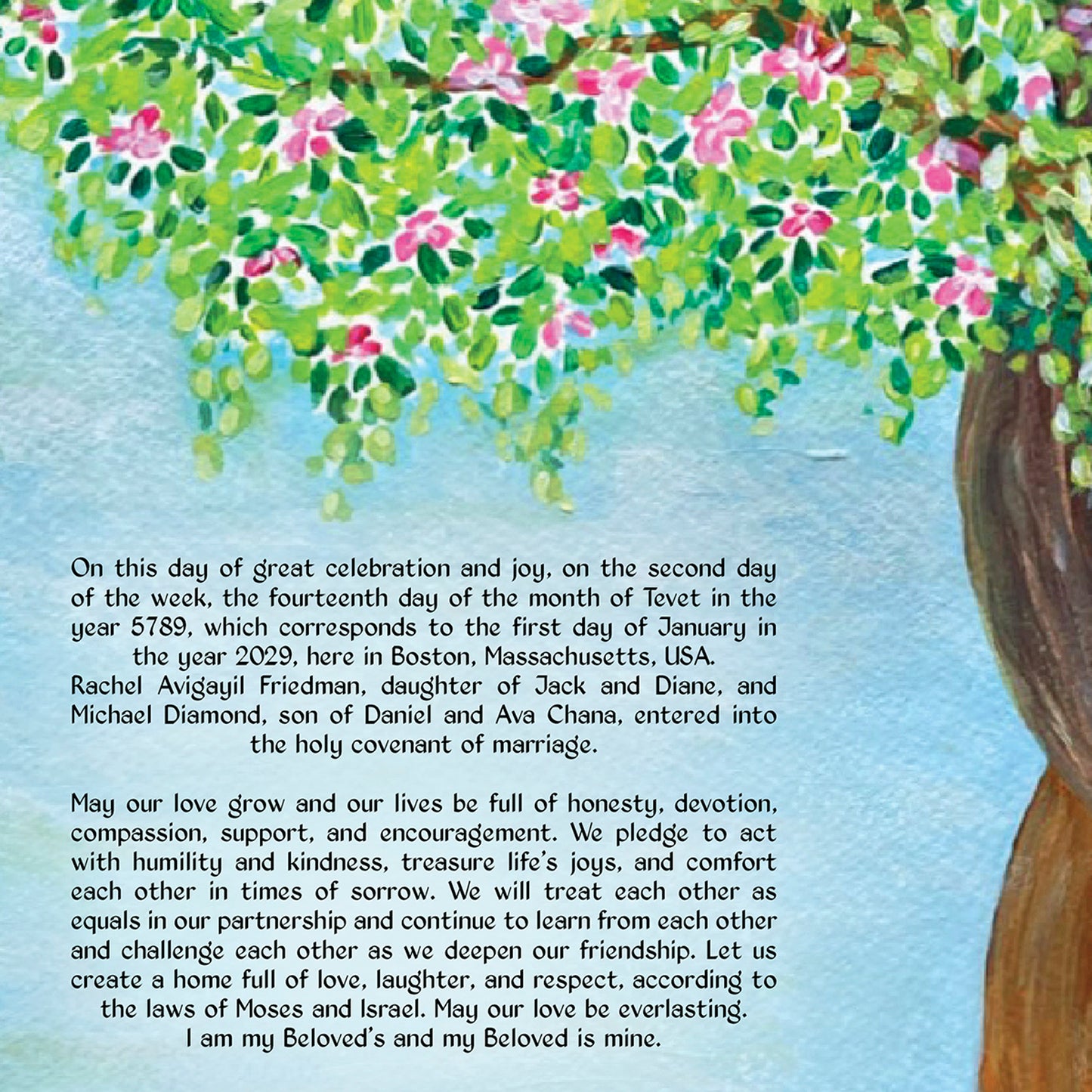 Intertwined Trees in Blossom Ketubah