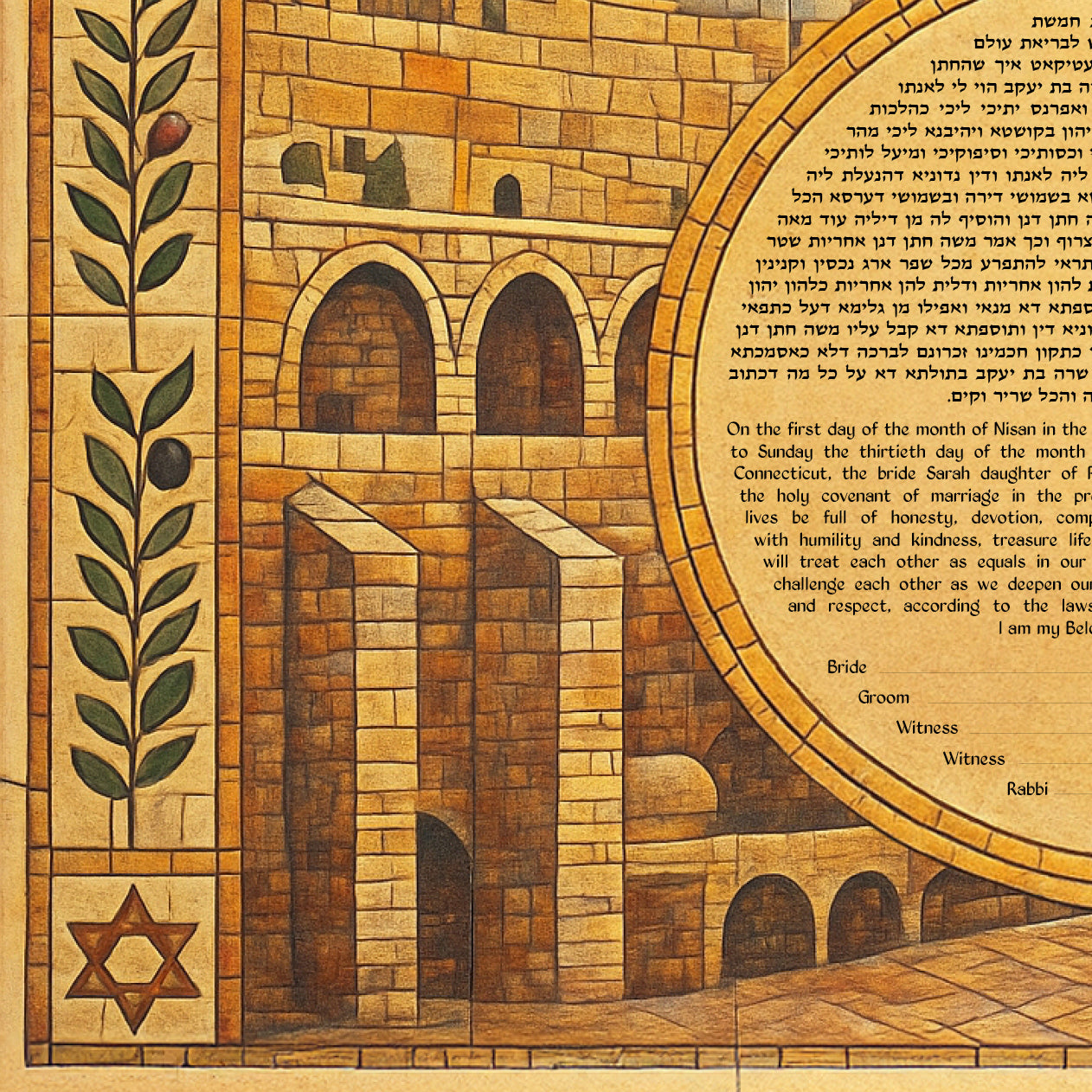 Jerusalem Mosaic Ketubah – Western Wall (Kotel) Art
