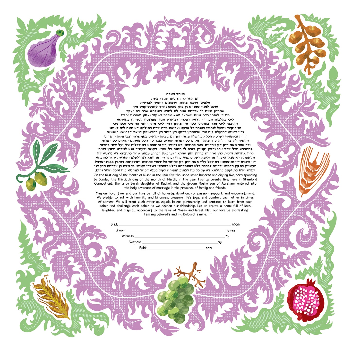 Circular Botanical Fruits of Israel Ketubah