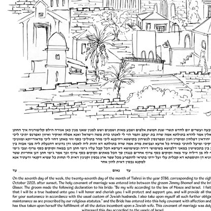 Jerusalem Old City Line Art Ketubah
