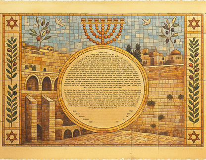 Jerusalem Mosaic Ketubah with Western Wall / Kotel design