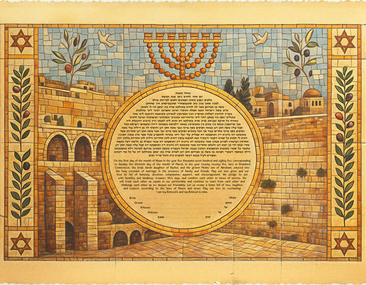 Jerusalem Mosaic Ketubah with Western Wall / Kotel design
