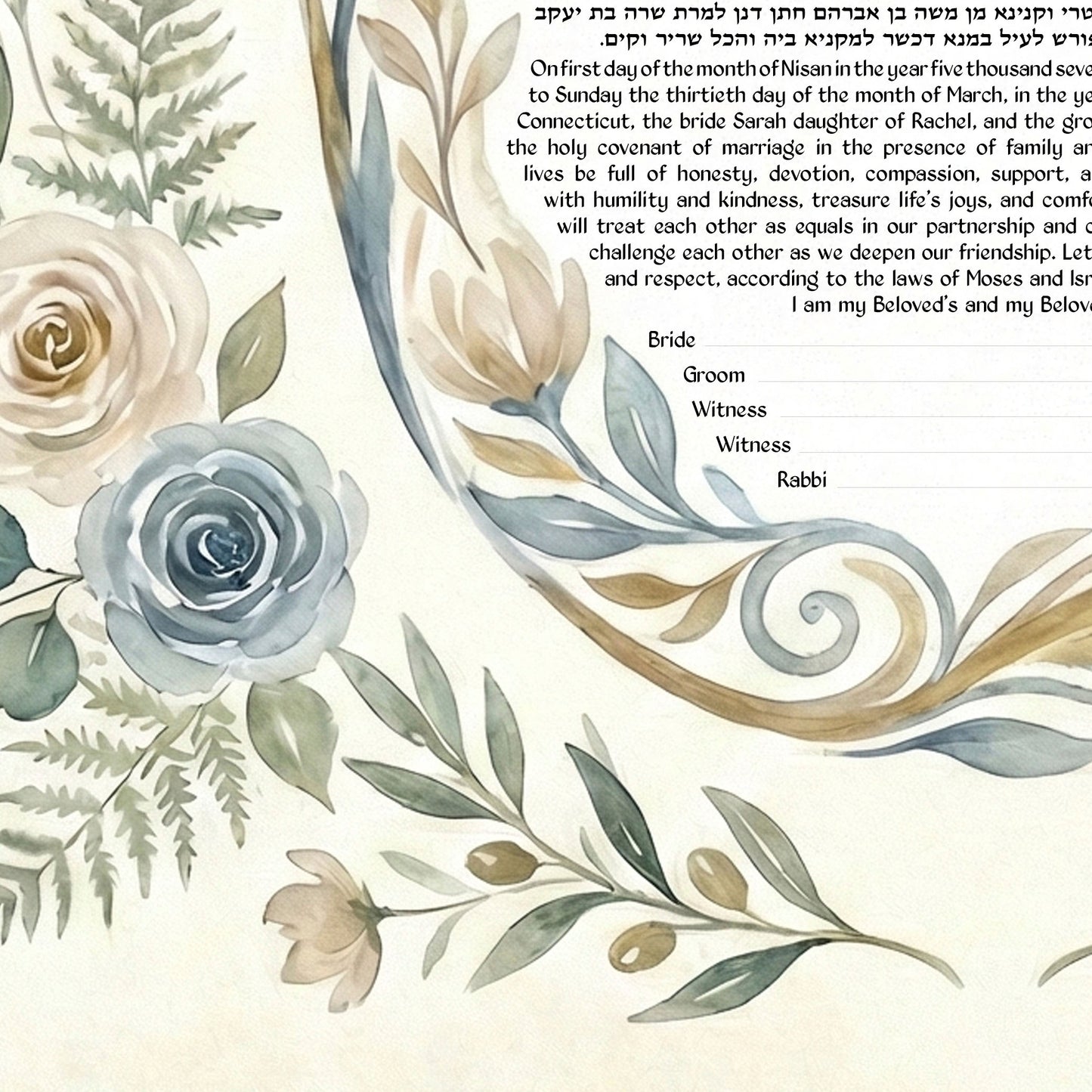 Hamsa Watercolor Floral Ketubah