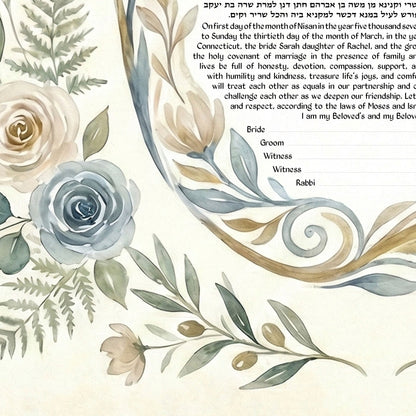 Hamsa Watercolor Floral Ketubah