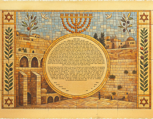 Jerusalem Mosaic Ketubah with Western Wall / Kotel design